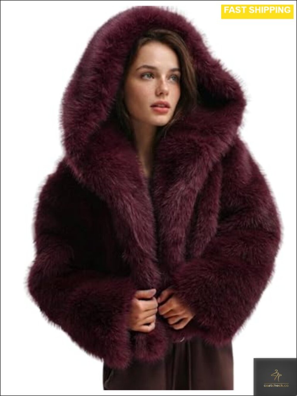Faux Fur Hooded Coat Cropped Winter Jacket Warm Fuzzy Outerwear